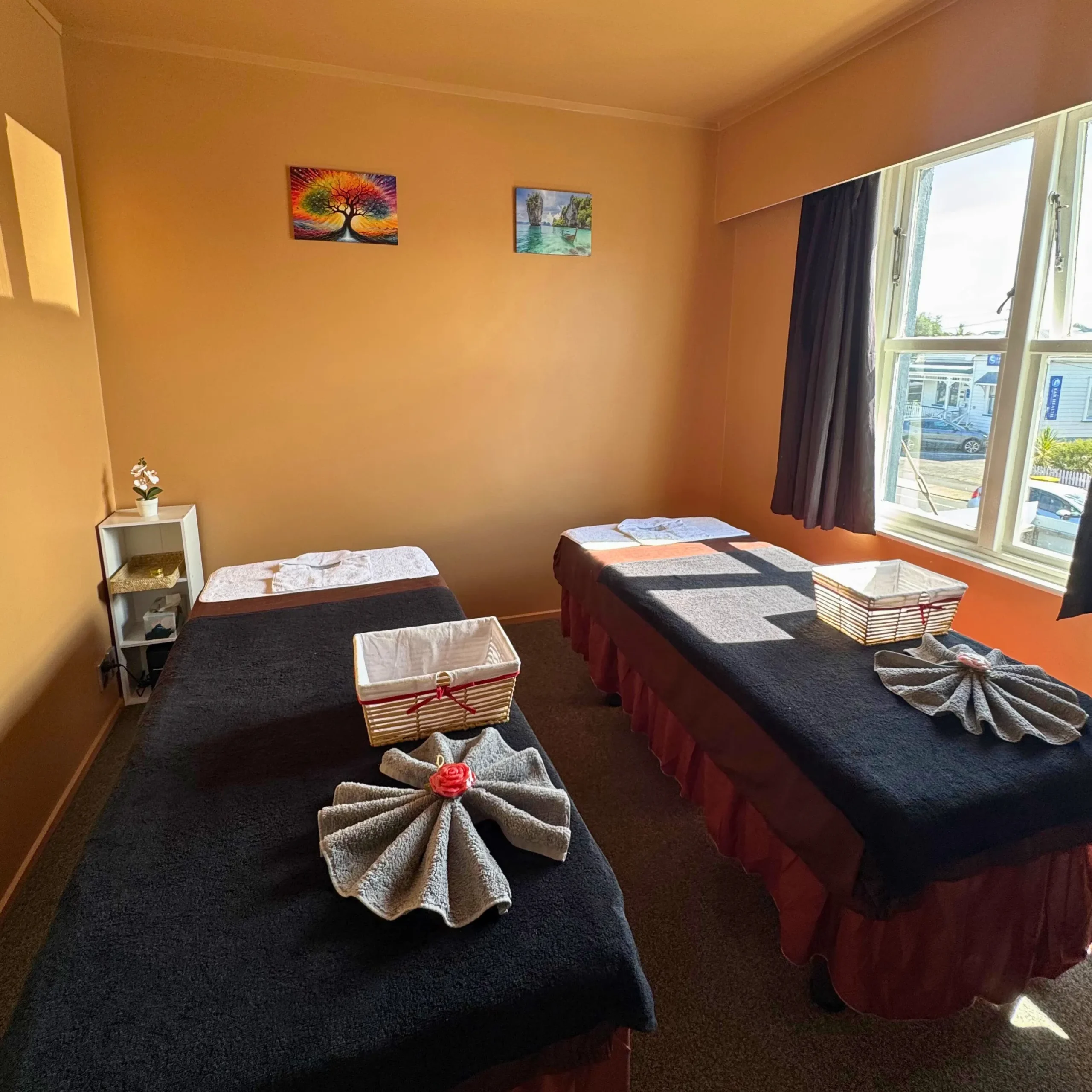 A photo of two massage tables at Sinapha Thai massage in devonport from the door entrance angle