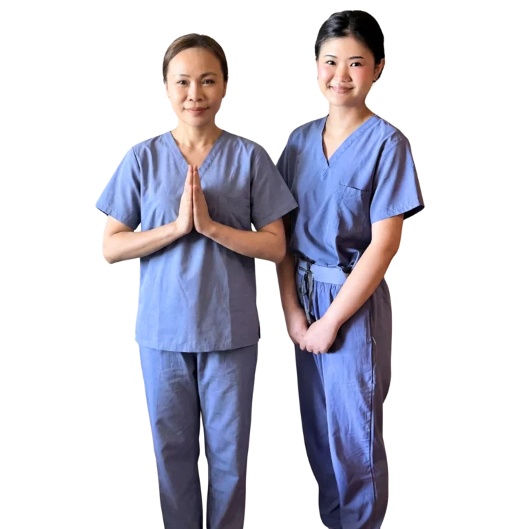 kitty and vasi photo full body smiling and vasi is sawasdee kap traditional greeting cropped no background