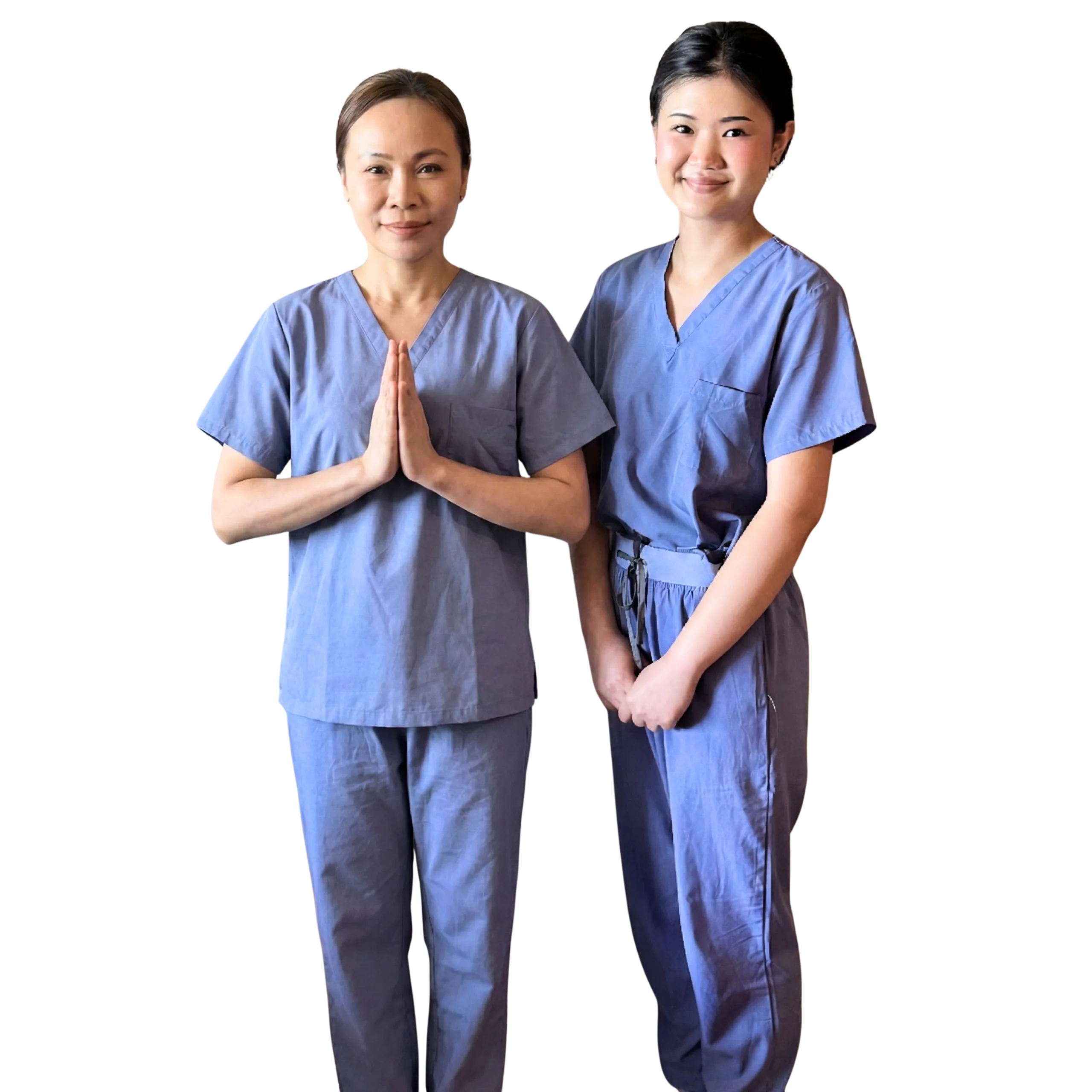 kitty and vasi photo full body smiling and vasi is sawasdee kap traditional greeting cropped no background